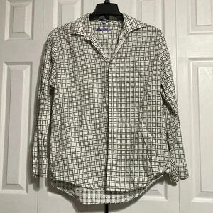 Alan Flusser mens cotton black & white button down shirt size Large